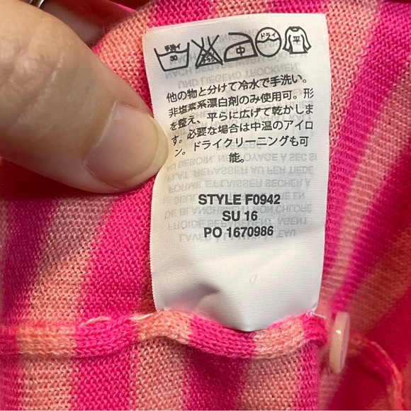 J. Crew 100% Italian Cashmere Sz small Neon and baby pink striped cardigan - Picture 11 of 11